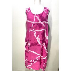 Vasna linen dress lagenlook Italy Artsi asymmetrical geometric pocket women M